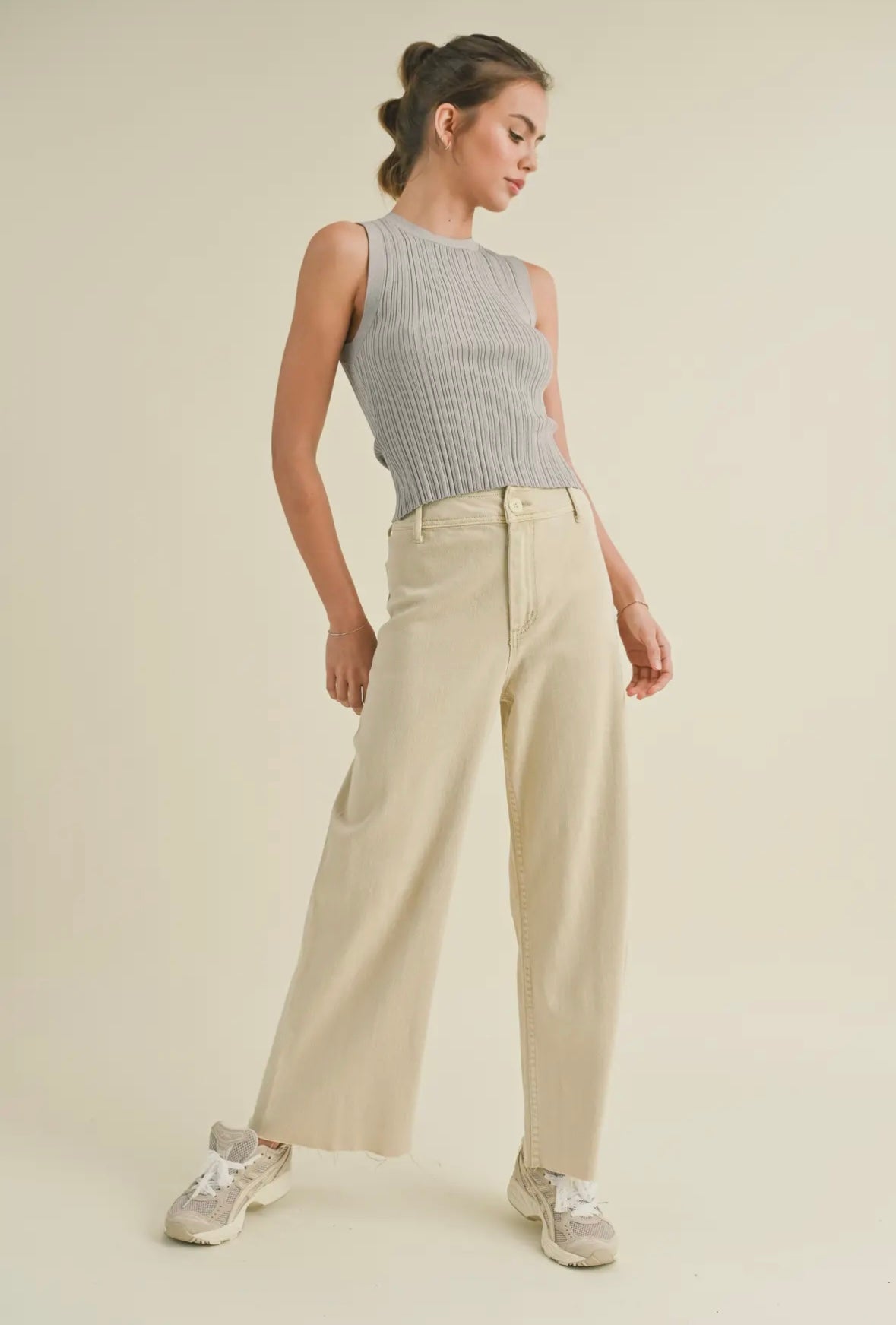 Cream Straight Leg Denim Jeans