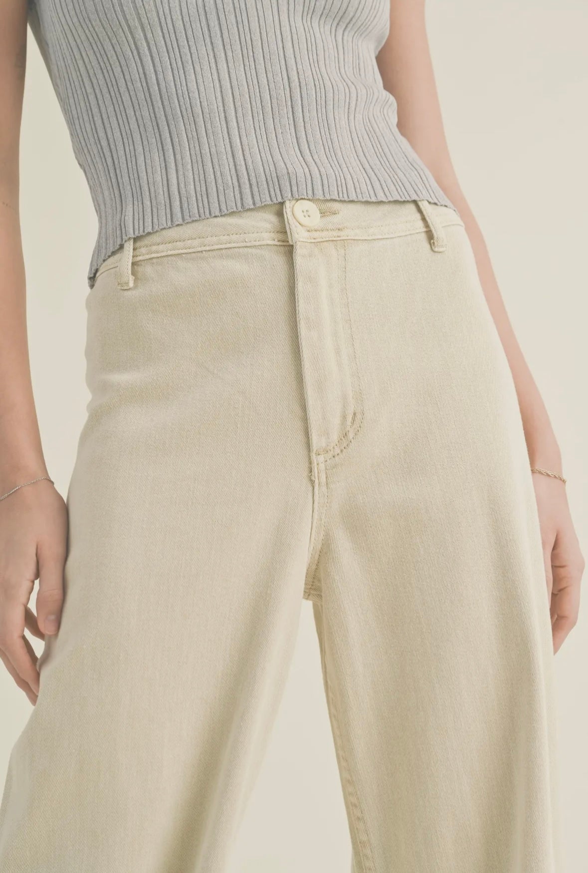Cream Straight Leg Denim Jeans
