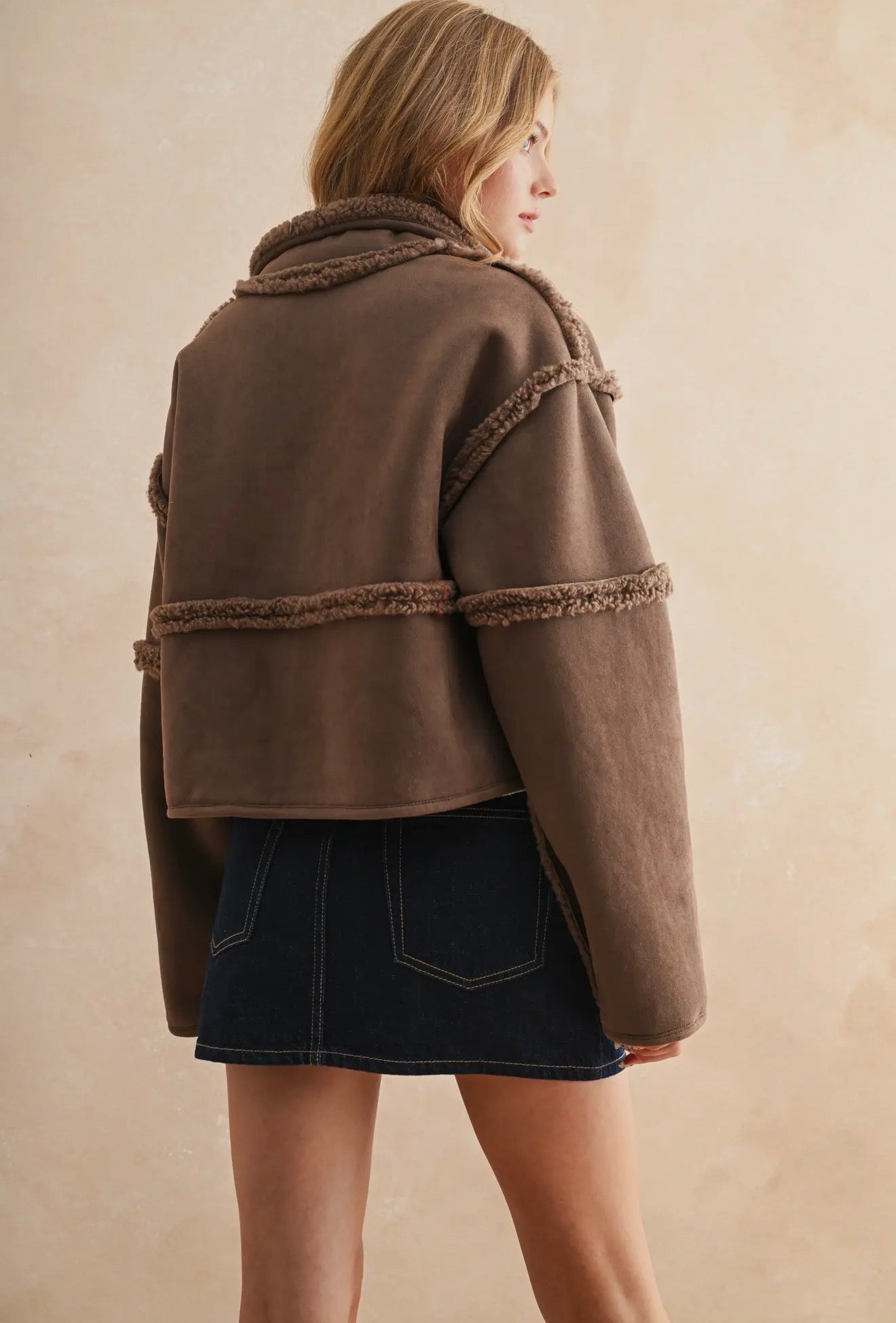 Brown Suede Reversible Sherpa Jacket