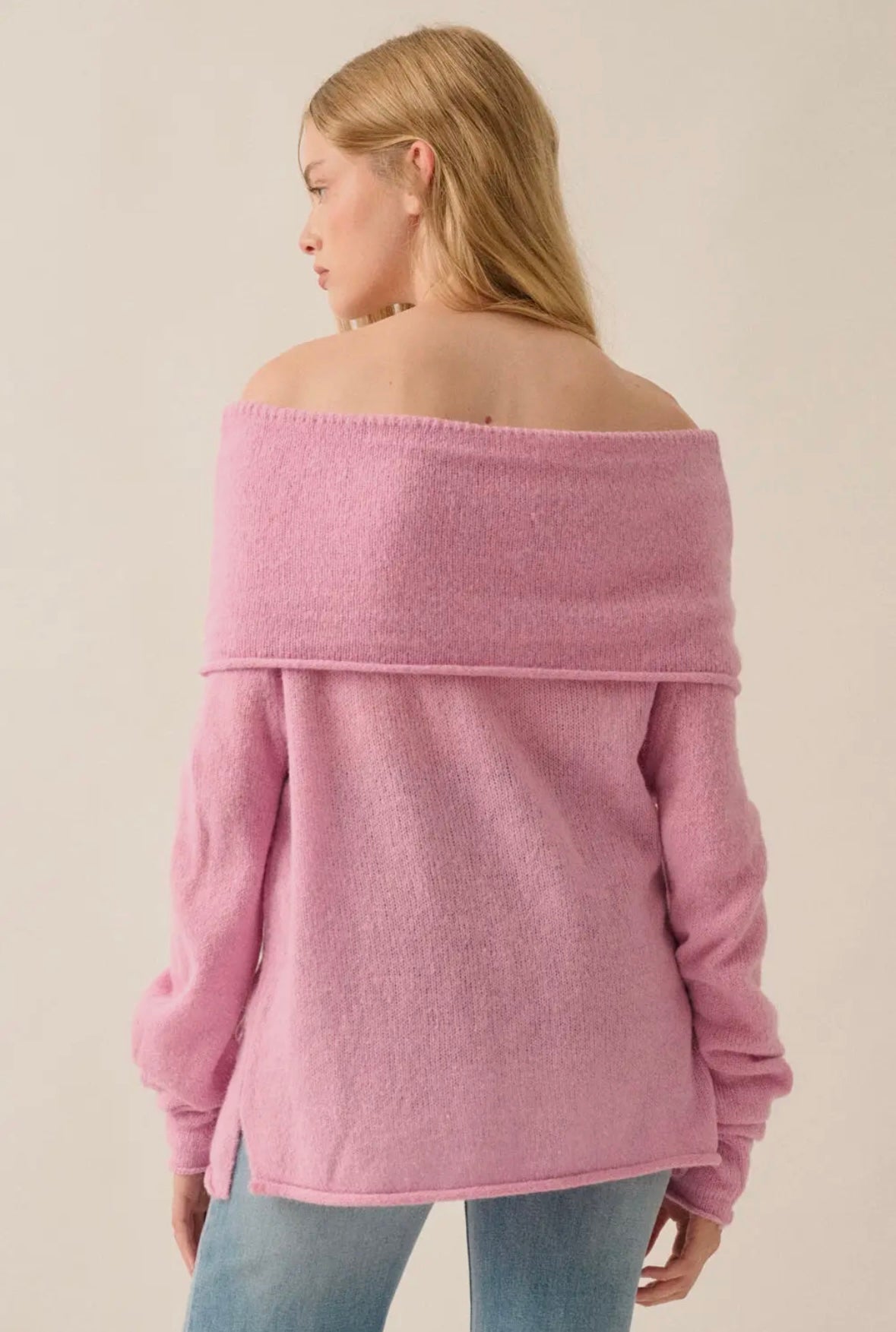 Lightweight Knit Off-Shoulder Foldover Sweater