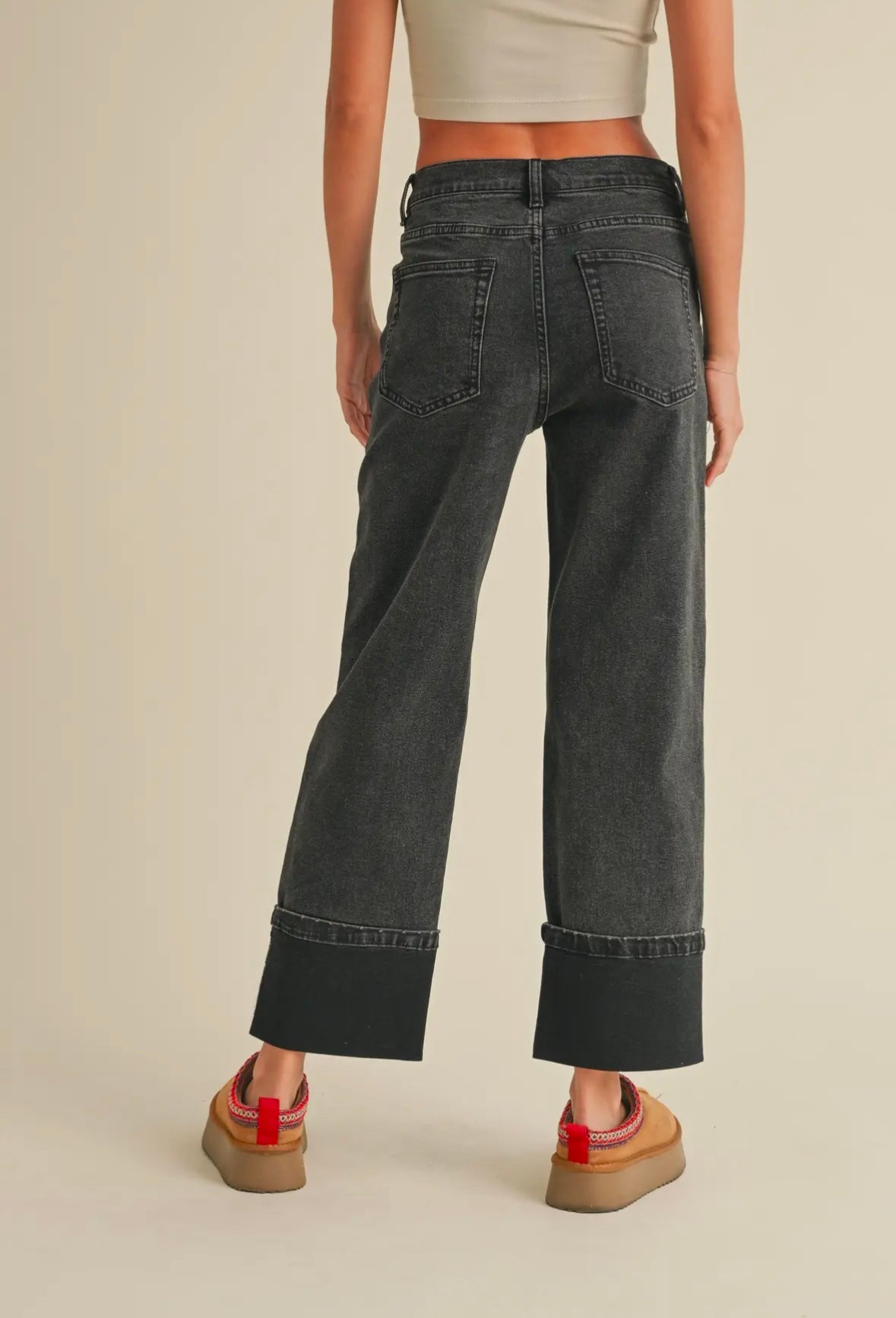 Cuffed Black Denim Pants