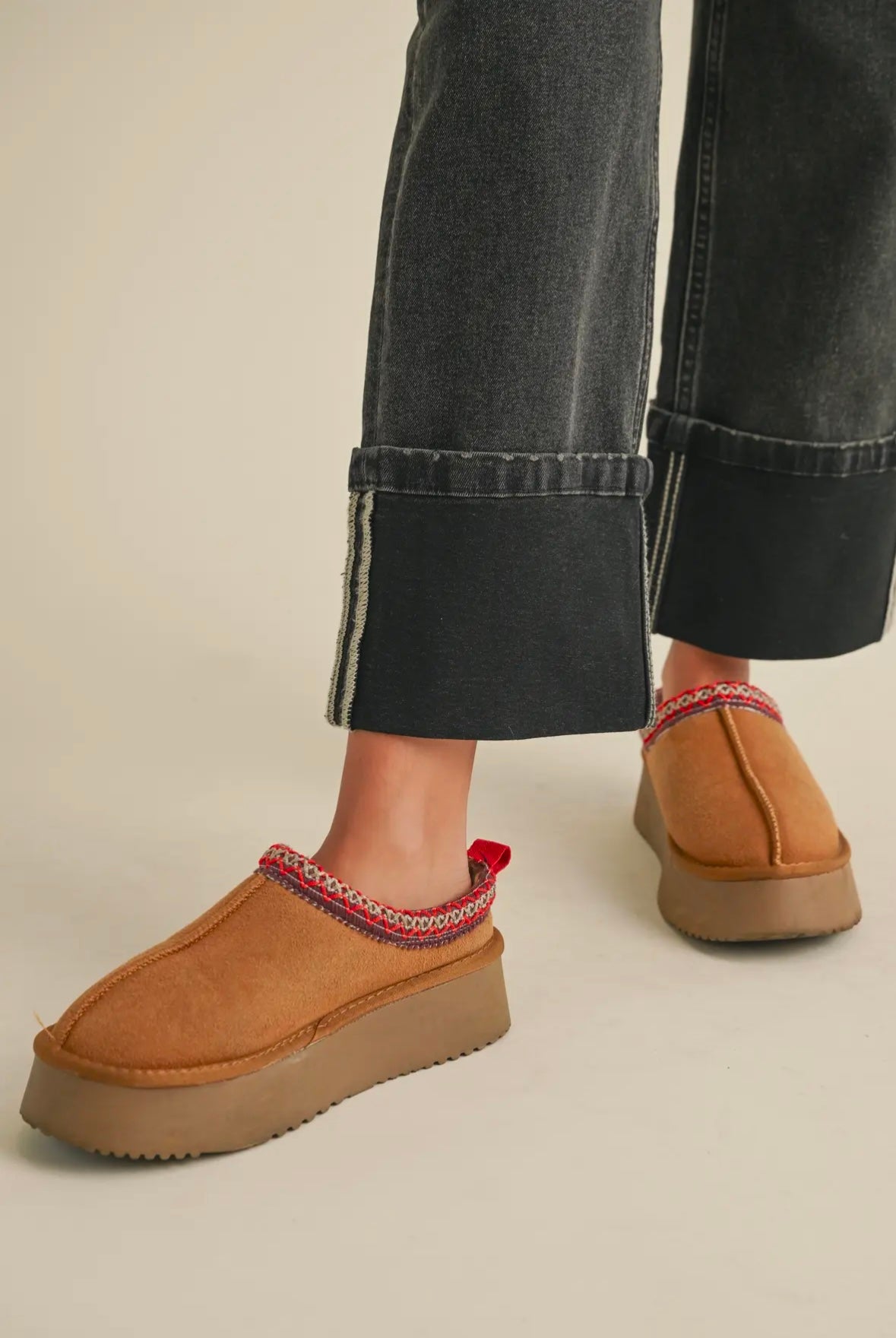 Cuffed Black Denim Pants