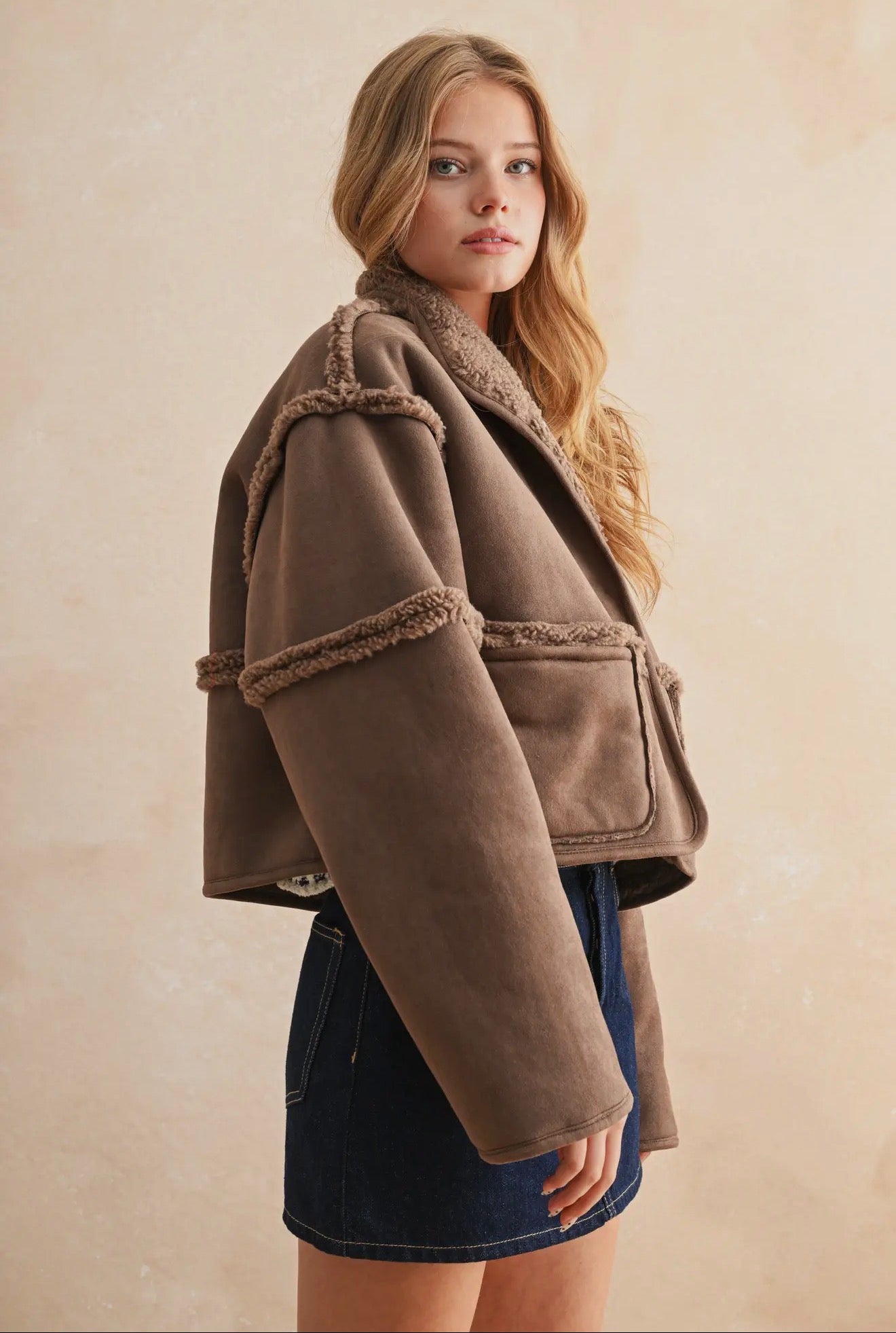 Brown Suede Reversible Sherpa Jacket