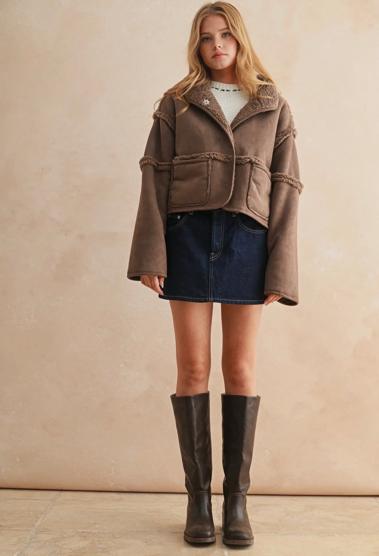 Brown Suede Reversible Sherpa Jacket