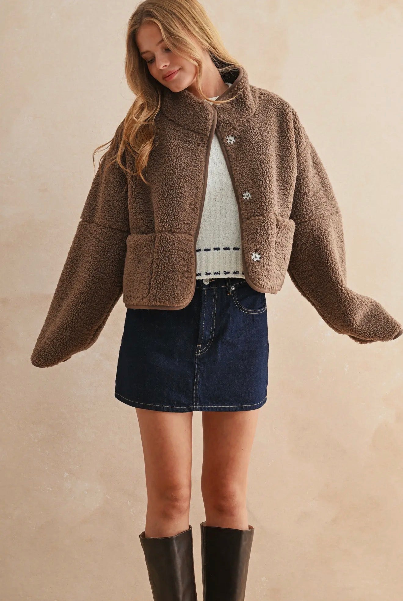 Brown Suede Reversible Sherpa Jacket