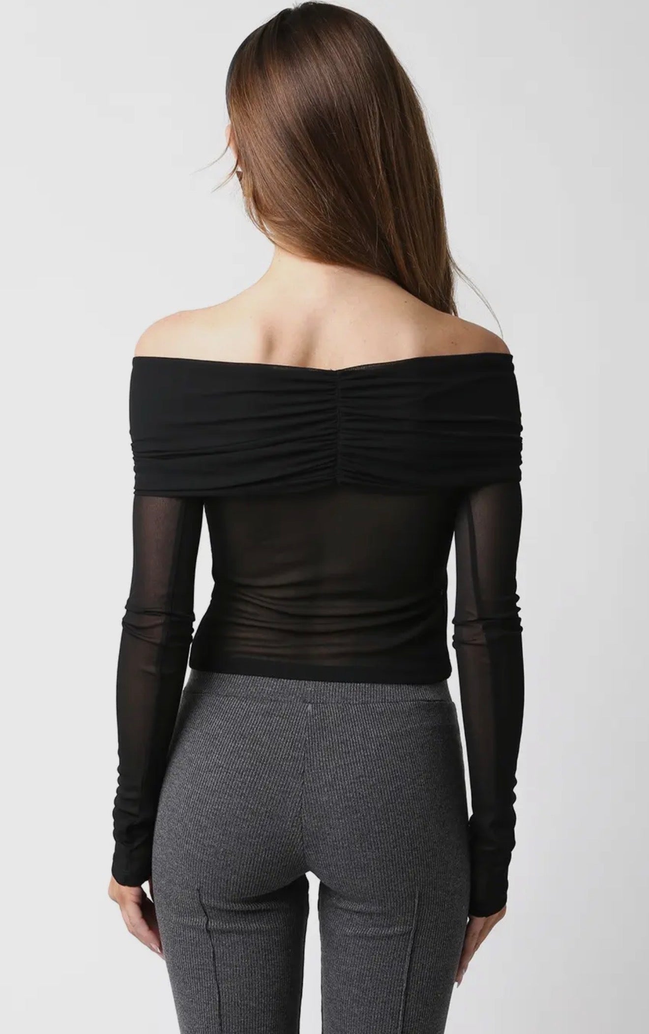 Kelly Top – Off-Shoulder Sheer Woven Long Sleeve