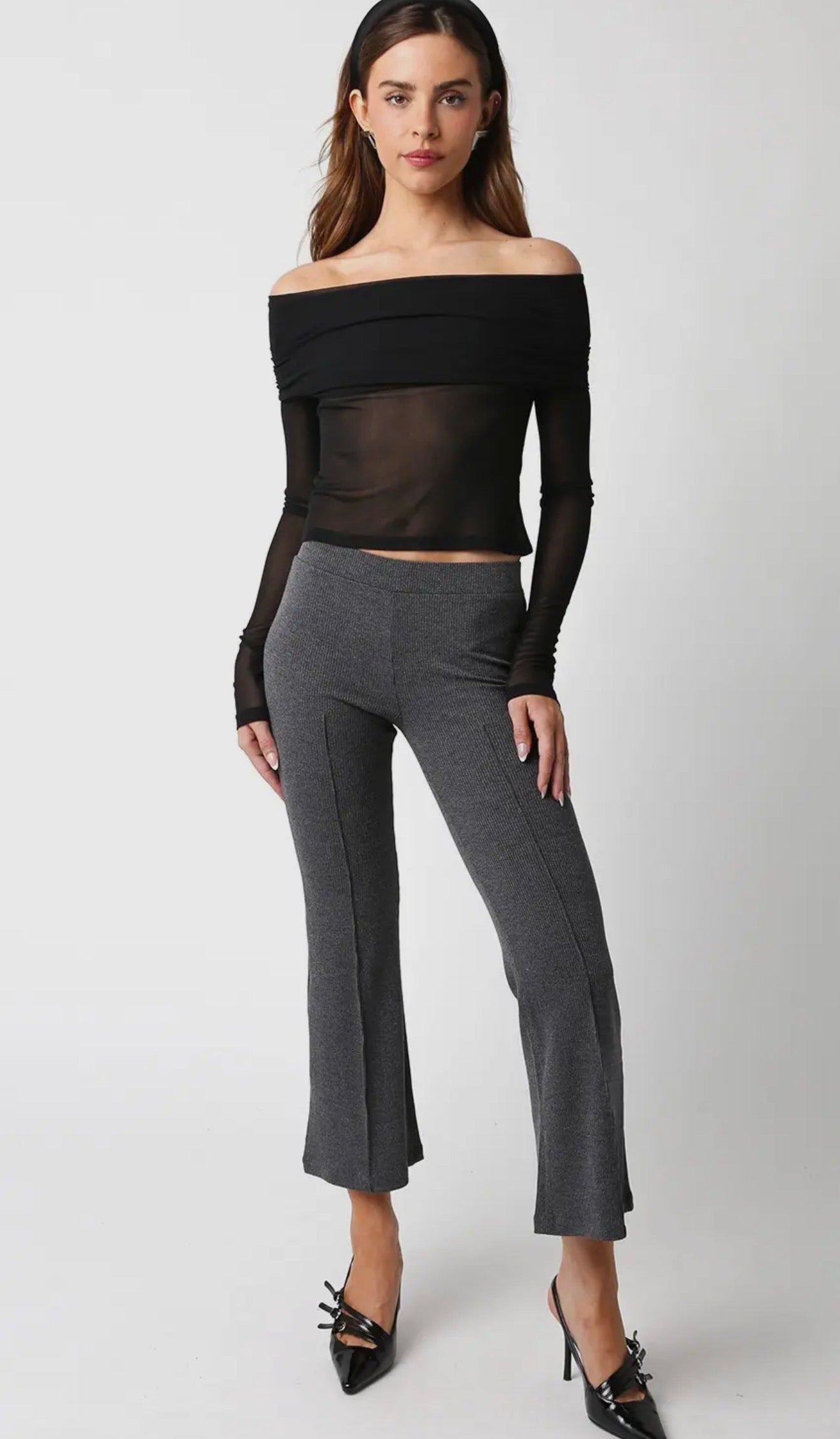 Kelly Top – Off-Shoulder Sheer Woven Long Sleeve