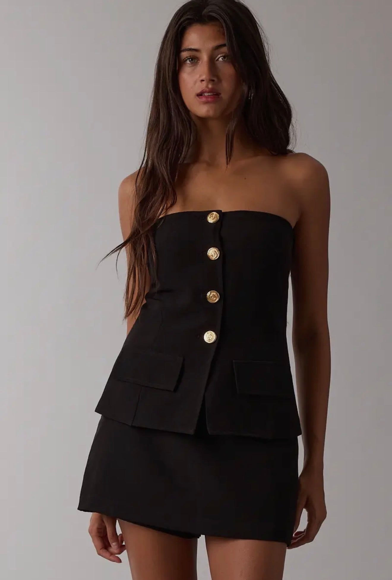 The Power Move Set – Black Button Down Tube Top + Mini Skort